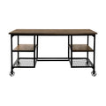 Modern Traditional Aesthetic 1pc Writing Desk with 4x Shelves Metal Casters Natural Finish and Rustic Black Metal Finish