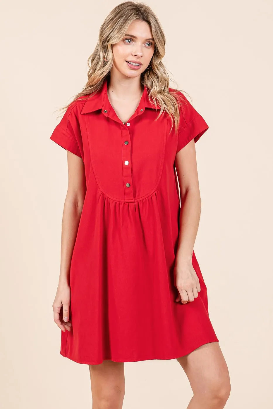 Mittoshop Twill Short Sleeve Collared Mini Dress