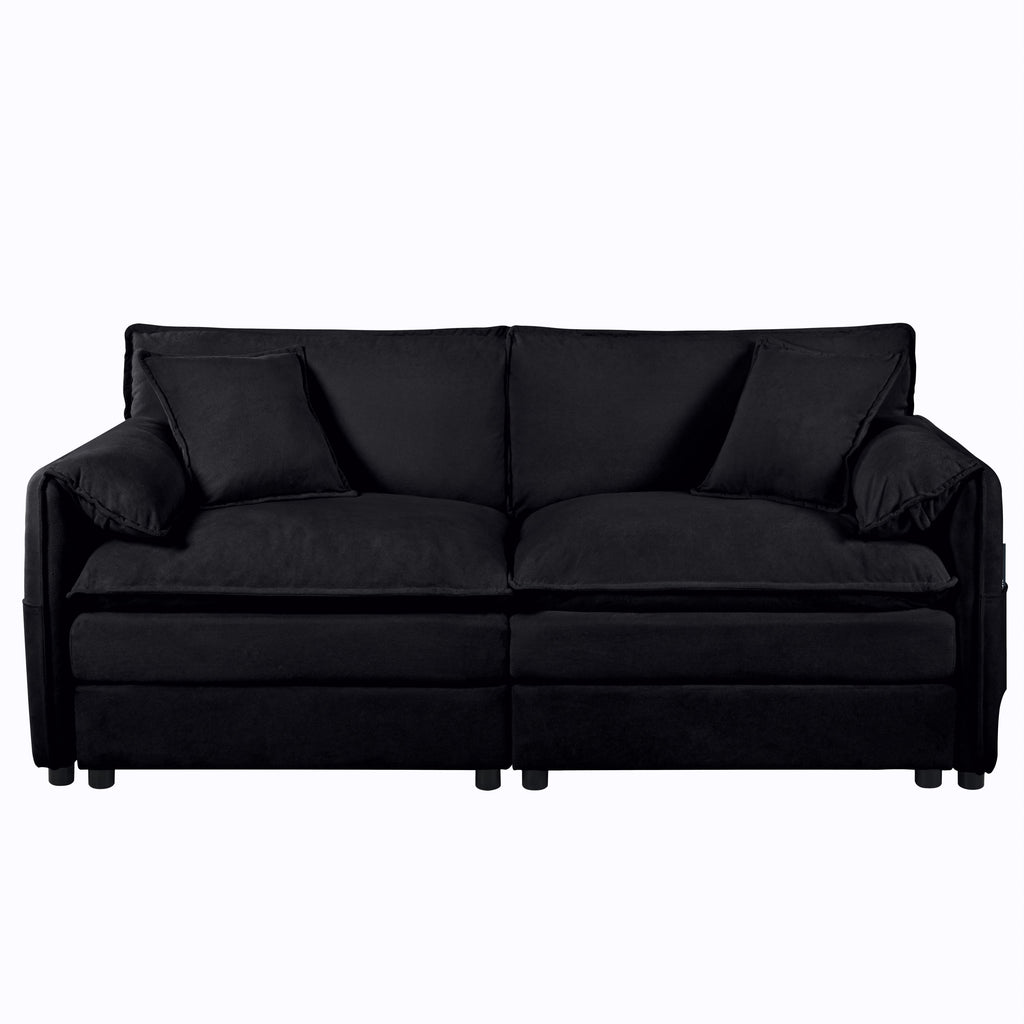 Deep Seat Sectional Cloud Sofa with 2 Ottomans & Soft Pillows, Loveseat Modular Couch for Living Room, Apartment,DIY Combination,Black