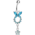 Aqua Gem Hollow Eternity Butterfly Dangle Belly Ring