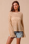 SO ME Geometric Pattern Open Knit Lightweight Sweater