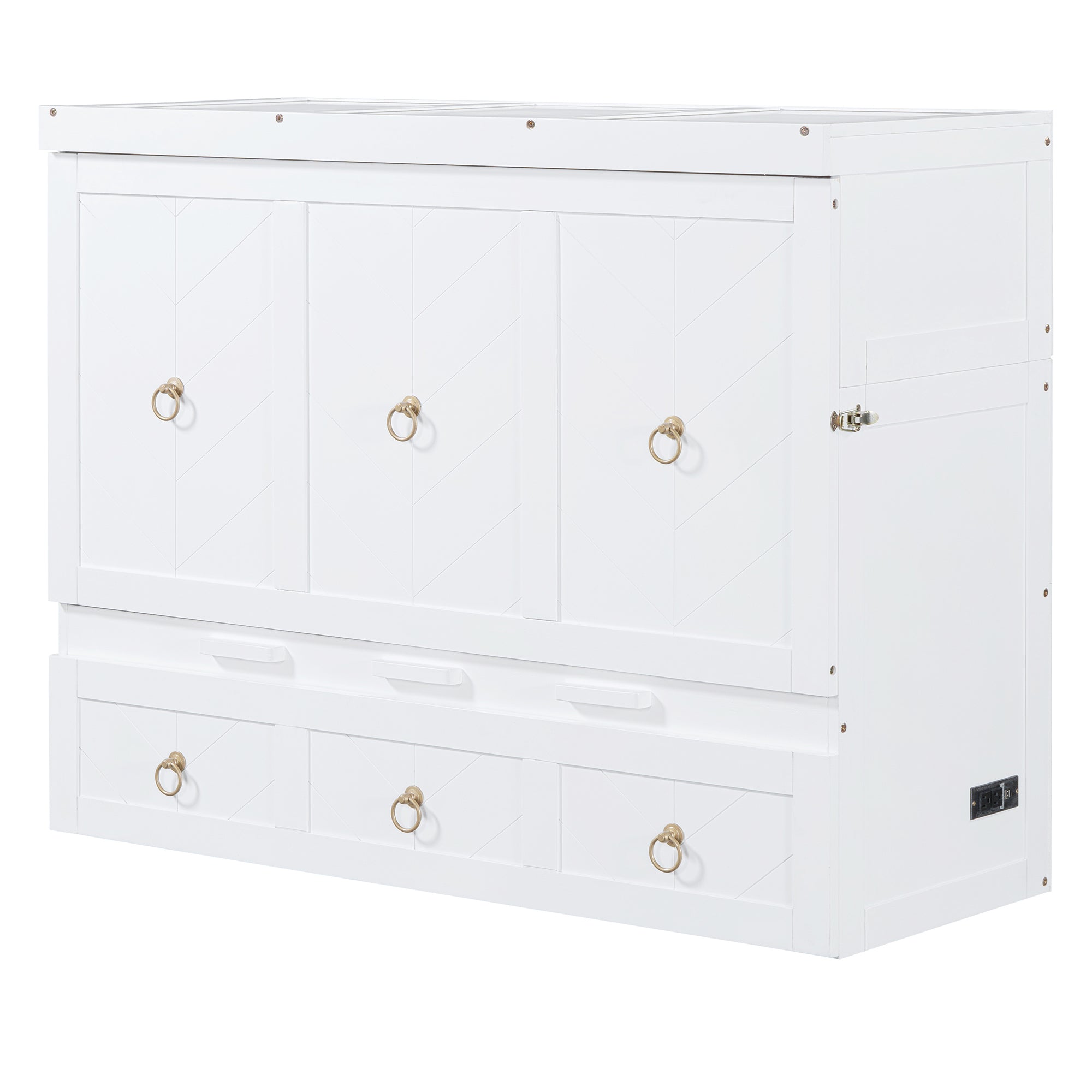 Full Size Murphy Bed with USB Port and a Large Drawer, White