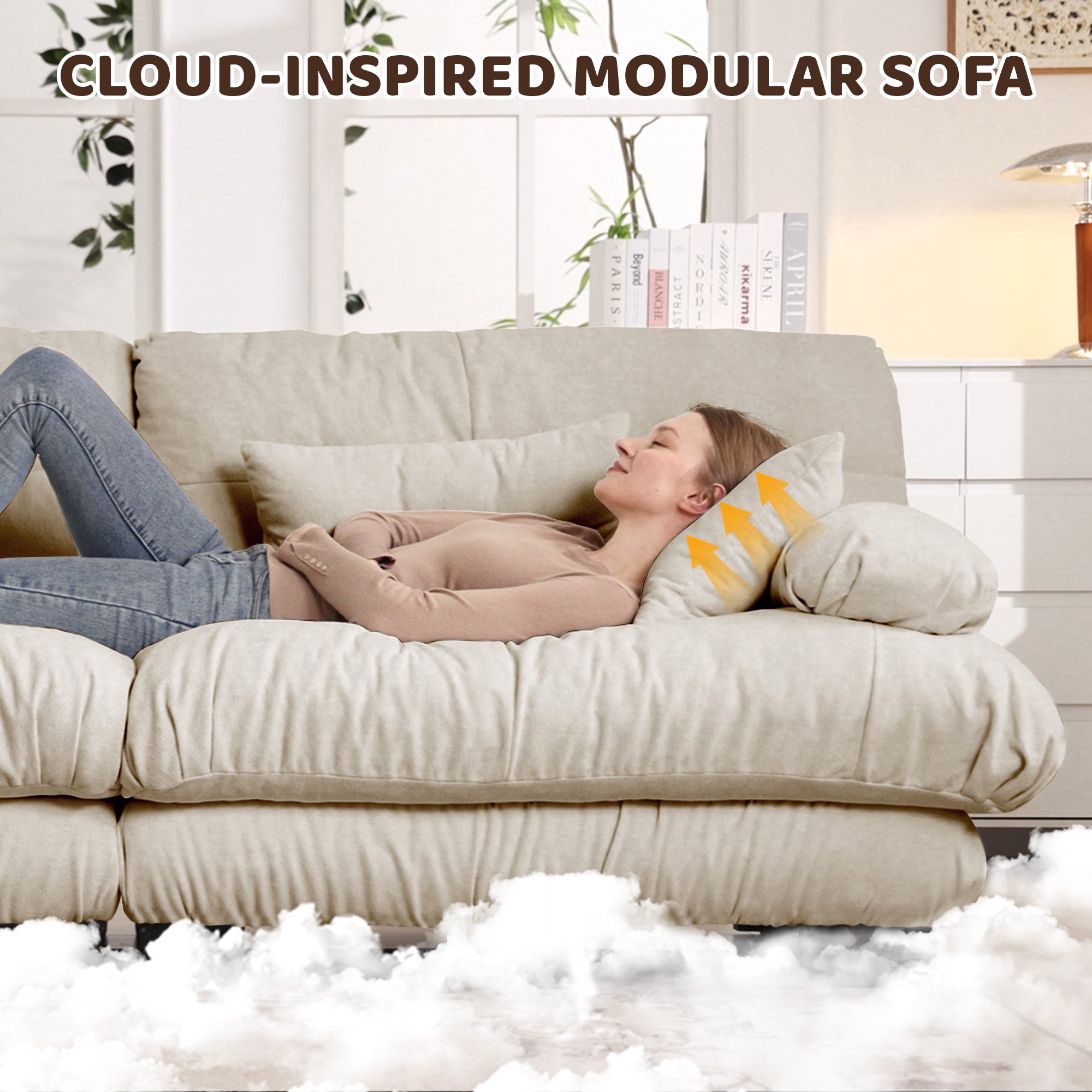 Free Combination Modular Sectional Sofa,U Shaped Couch for Living Room, 4-Seater Comfy Cloud Couch with 2 Ottomans, Chenille Light coffee