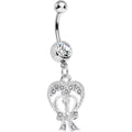 Crystalline Gem Love Tied in a Bow Heart Dangle Belly Ring