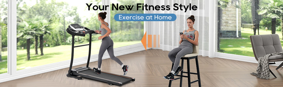 Treadmills for Home, Folding Treadmill with Incline and Heart Rate Sensor, 2.5HP Quiet Brushless with USB Charge Station, Small Space Portable Running Walking Machine, 300lbs Weight Capacity