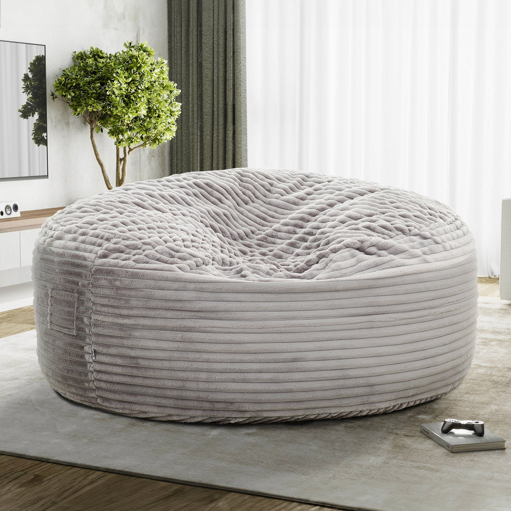 Traditional 72 in. Oversized Velour Memory Foam Bean Bag, Living Room Round Lounger Sofa Chair, Light Gray