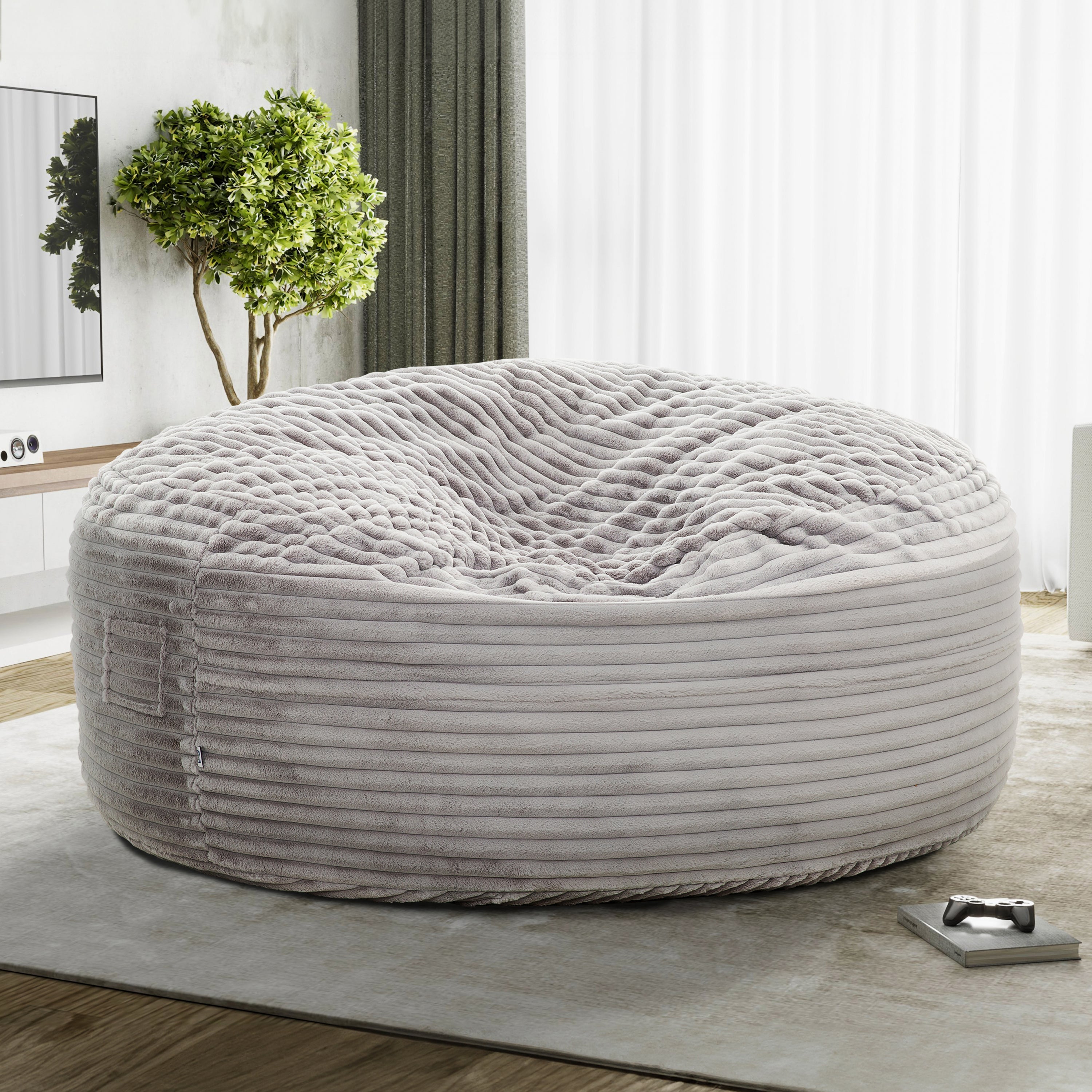 Traditional 72 in. Oversized Velour Memory Foam Bean Bag, Living Room Round Lounger Sofa Chair, Light Gray