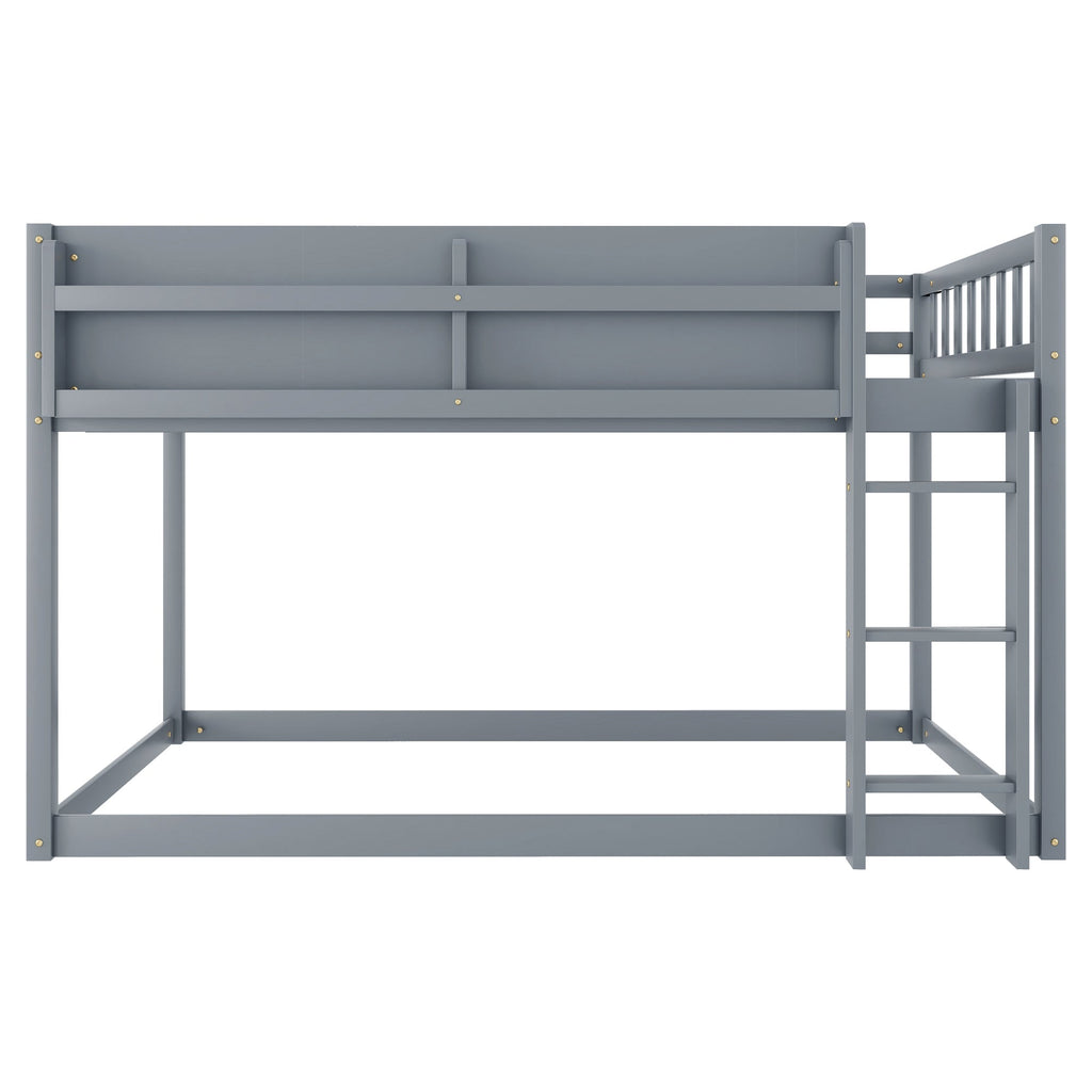 Low Twin Over Twin Bunk Bed, Floor Bunk Bed with Ladder, Solid Wood Twin Bunk Bed for Kids & Juniors, Grey(Expect Arrival Date 2025/11/25)
