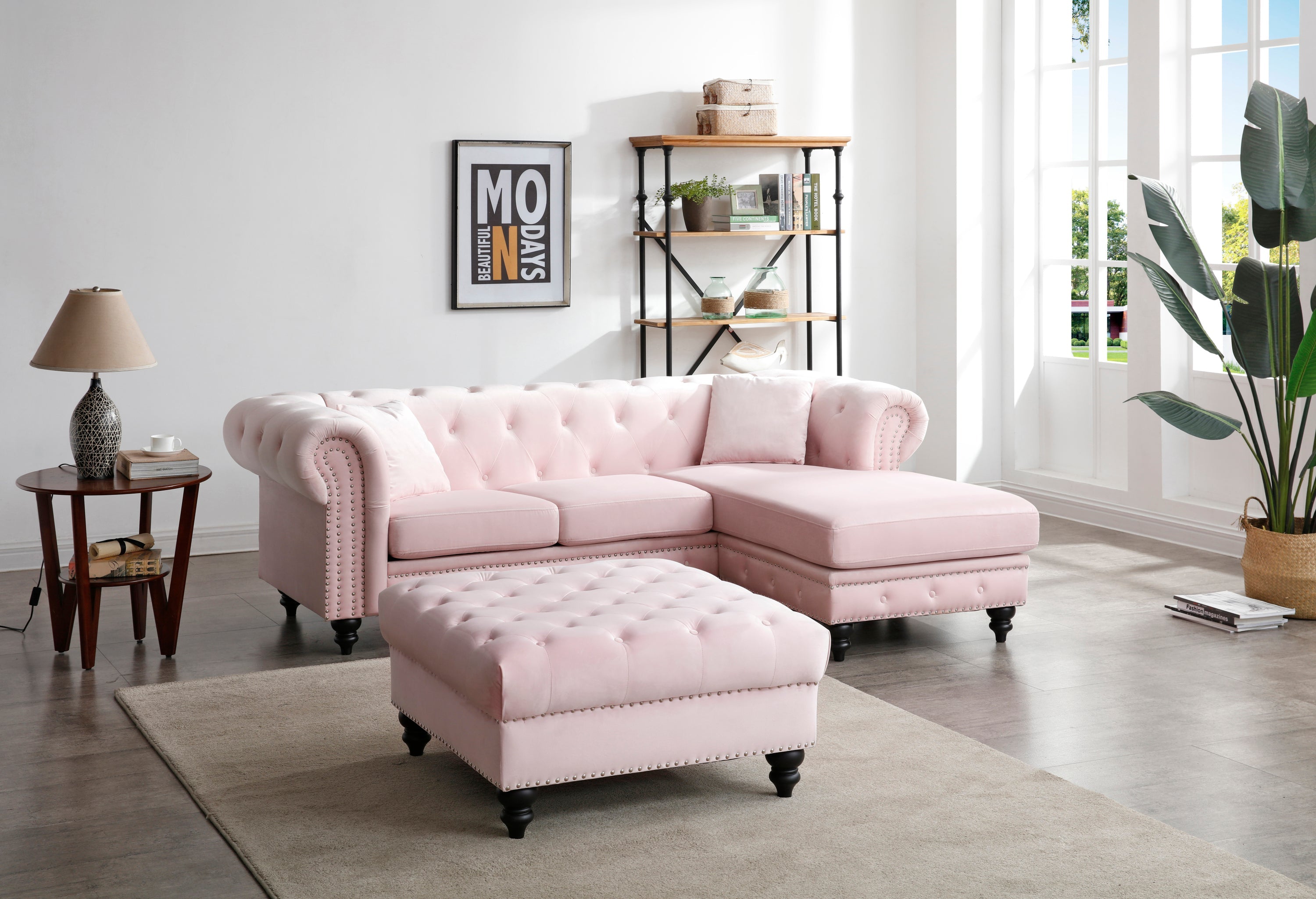 Glory Furniture Nola G0354B-SC Sofa Chaise ( 3 Boxes ) , PINK
