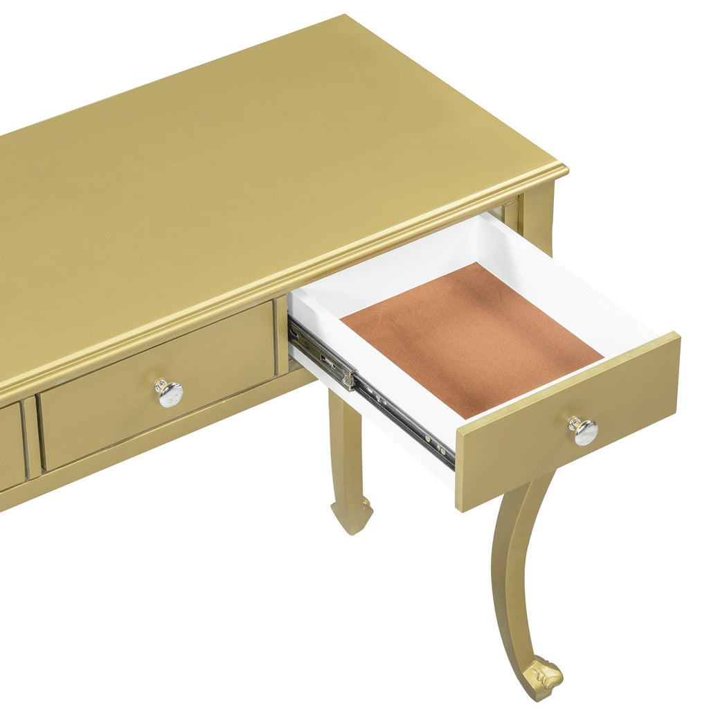 Luxury Makeup Vanity Desk with Oval Mirror, 3-Drawer Dressing Table for Jewelry Storage, Elegant Console Table for Entryway, Living Room & Bedroom, Stylish Home Decor,Gold