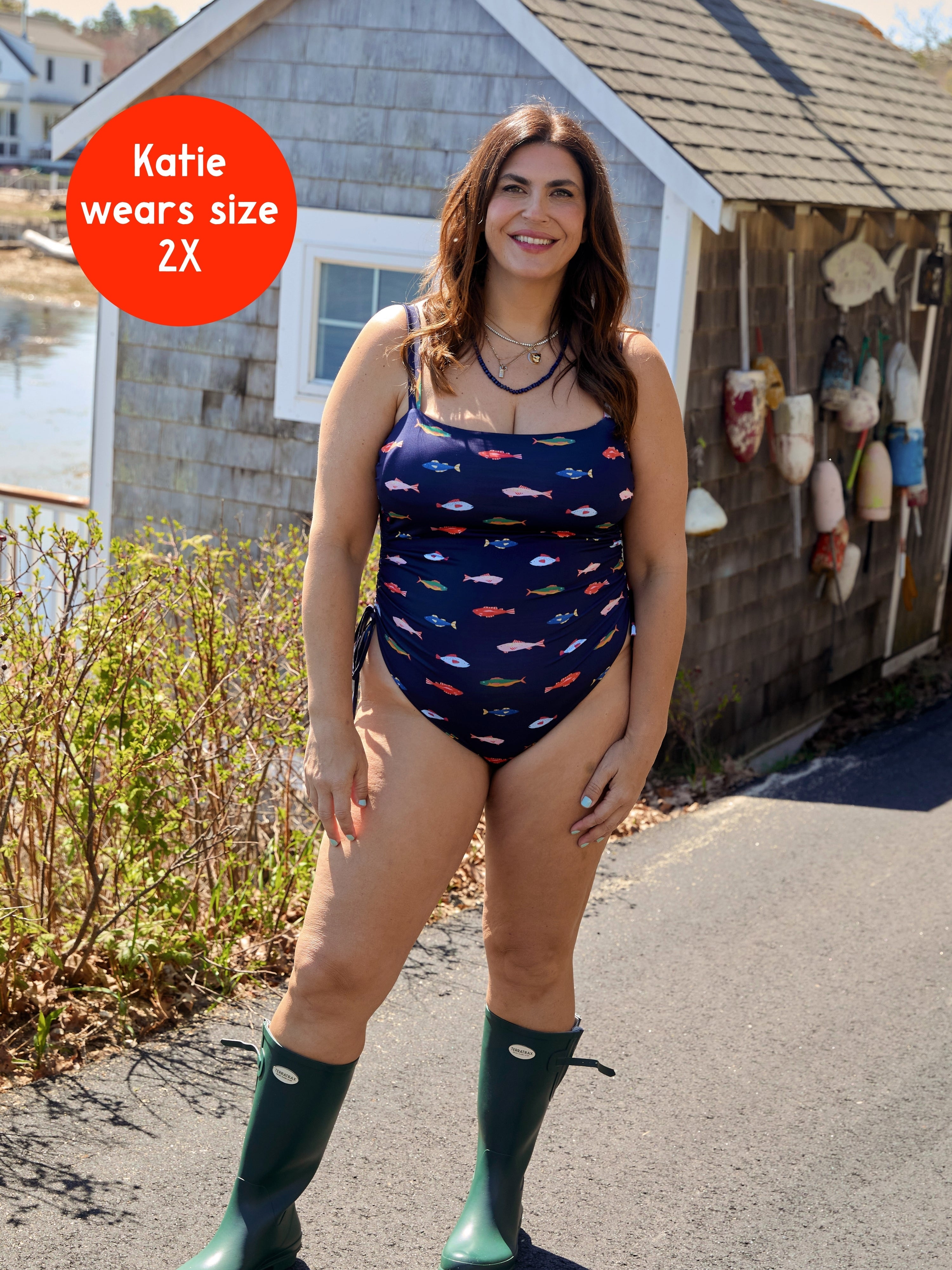 Ruched Square Neck One Piece in Harbor