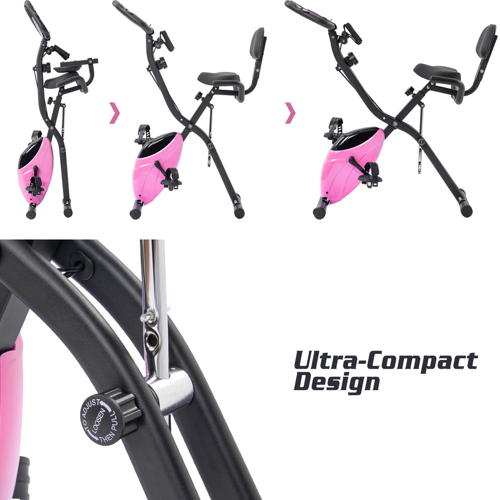 Exercise Bike,Workout Bikes for Home,Folding Stationary Bikes for Home with 16-Level Magnetic Resistance, 300LBS Capacity X-Bike Indoor Exercise Equipment with Heart Rate Sensor & LCD Monitor