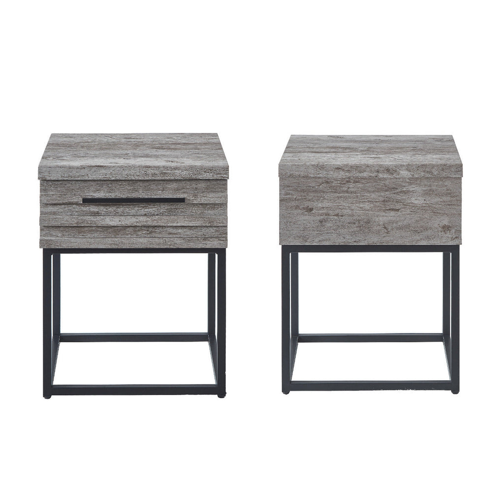 Belize 3-Piece Upholstered Bedroom Set, Tufted Wingback Bed with Two Gray Nightstands