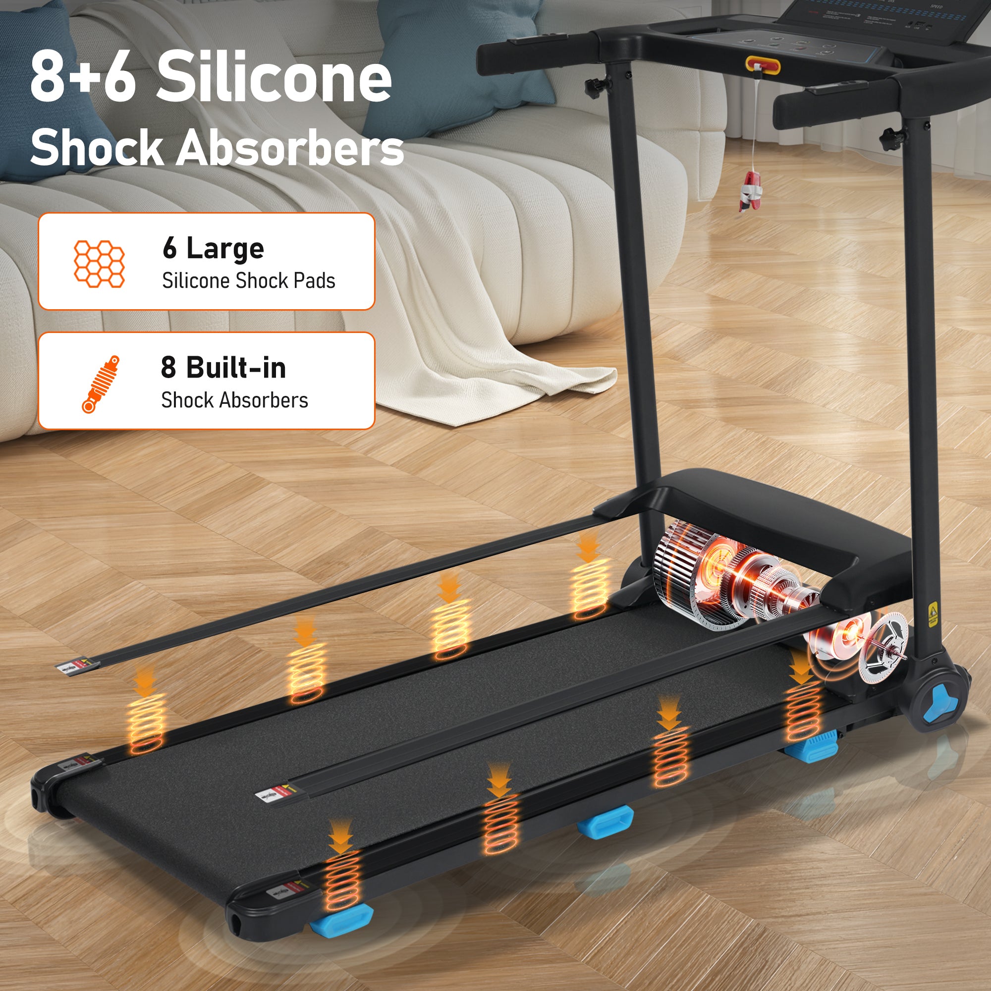 Folding Treadmills for Home Small, 3.0HP Portable Treadmill with 8% Incline,10MPH Walking Pad with Incline, 300 LBS Walking Pad Treadmills with Bluetooth, Heart Rate Sensors,Charge Station