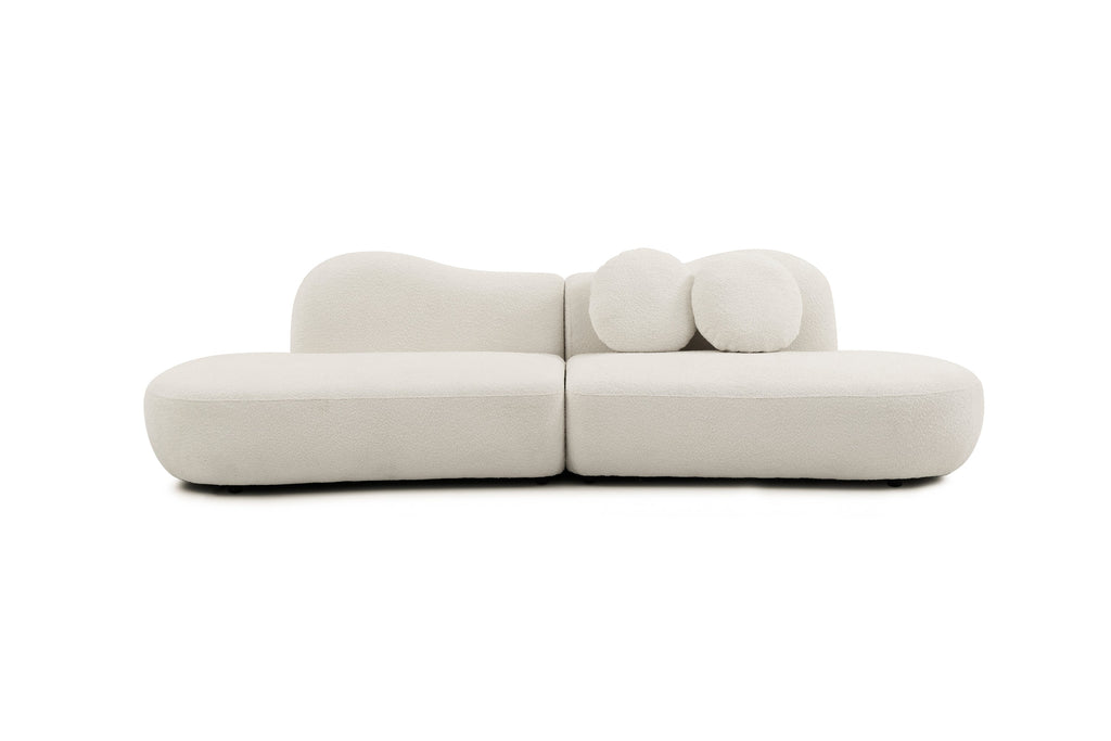 Modern Curved Modular Sofa, Suitable for Living Rooms and Bedrooms With Boucle 3-Seat Sofa, White Color, Curved Backrest, 2 Pillows, Easy to Assemble