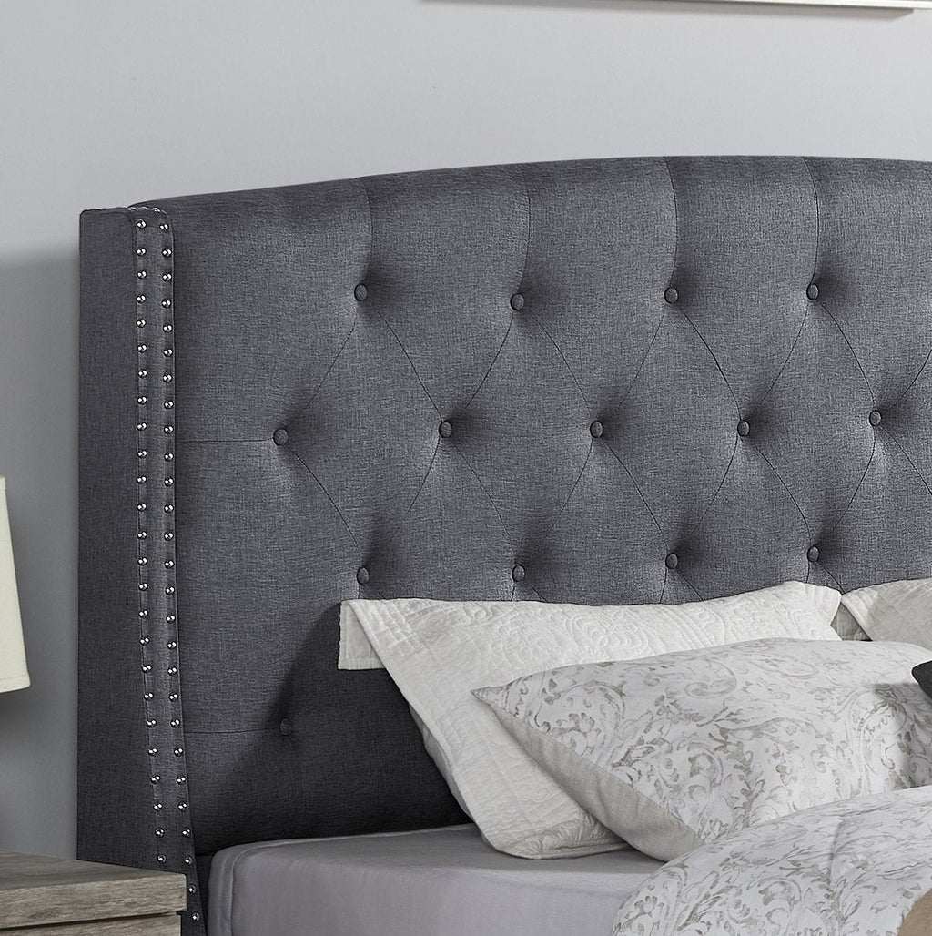 Belize 3-Piece Upholstered Bedroom Set, Tufted Wingback Bed with Two Gray Nightstands