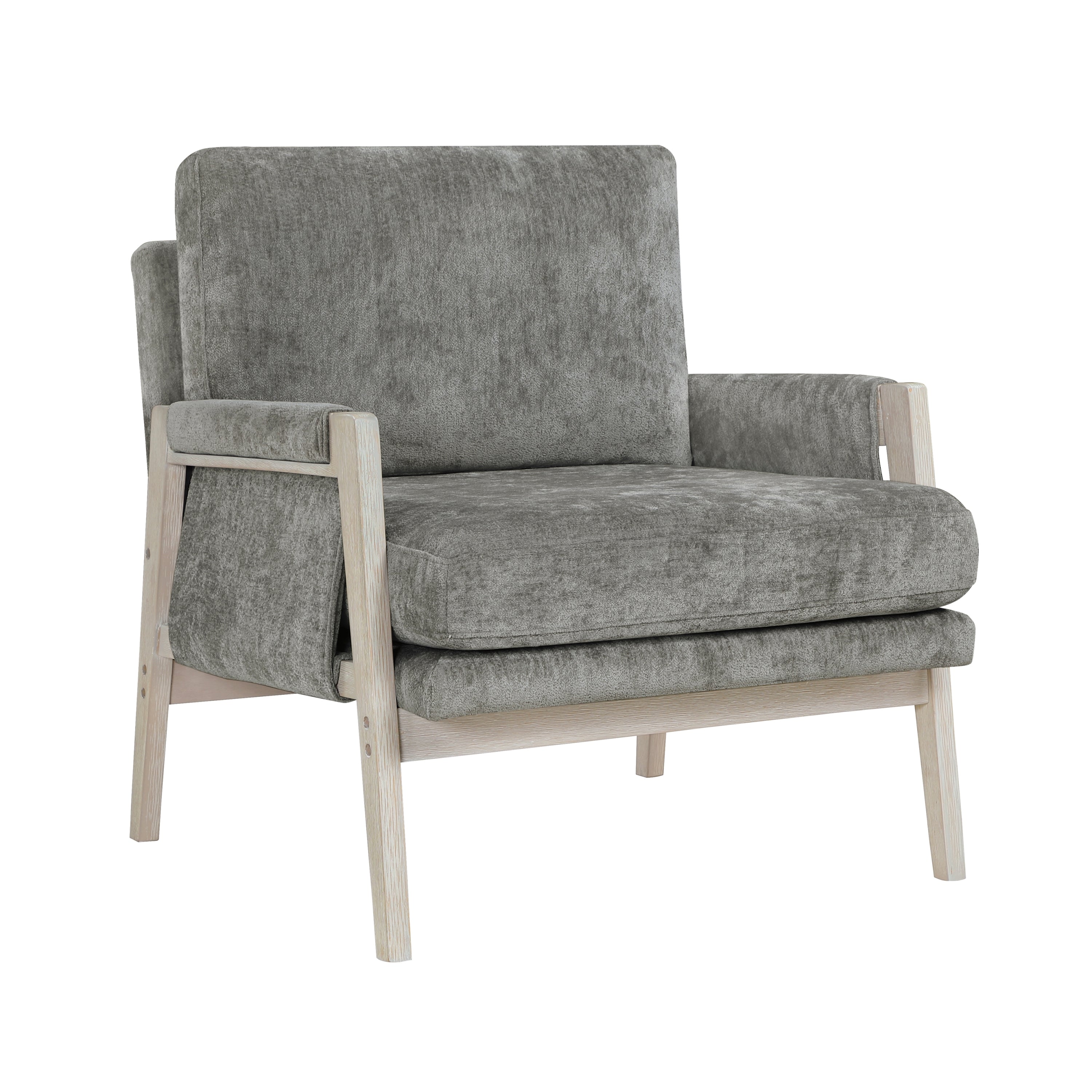 Modern Home Accent Chair Cushion Seat Back Chenille Fabric Upholstery Brownish Gray Solid Wood Furniture 1pc