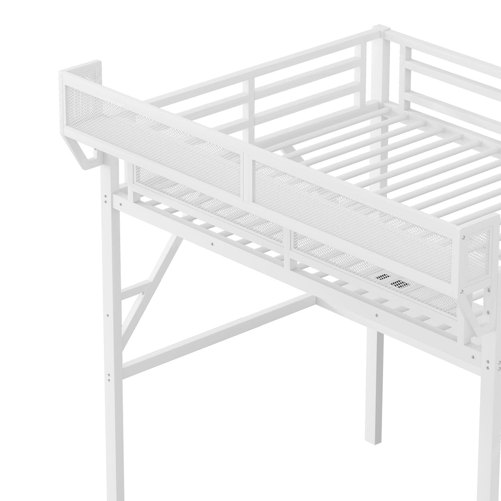 Full Loft Bed with Desk and Charging Station, Full Size Metal Loft Bed with Stairs and Light for Kids Teens,White OLD  SKU W2580S00046