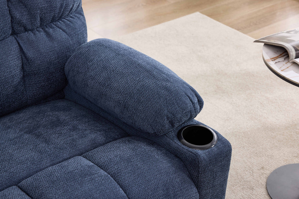 Heat Massage Manual Recliner Chair with Rocker and Swivel in Fabric for Living Room, Blue