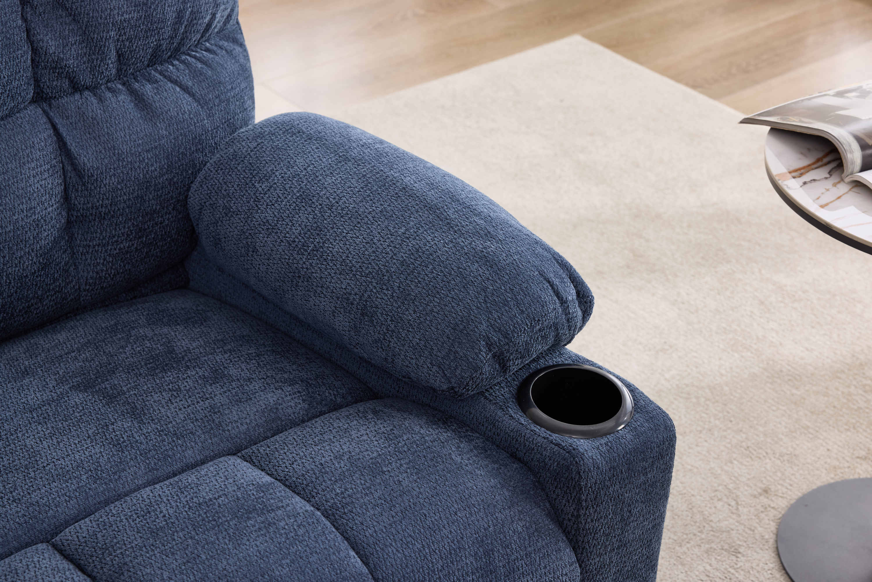 Heat Massage Manual Recliner Chair with Rocker and Swivel in Fabric for Living Room, Blue