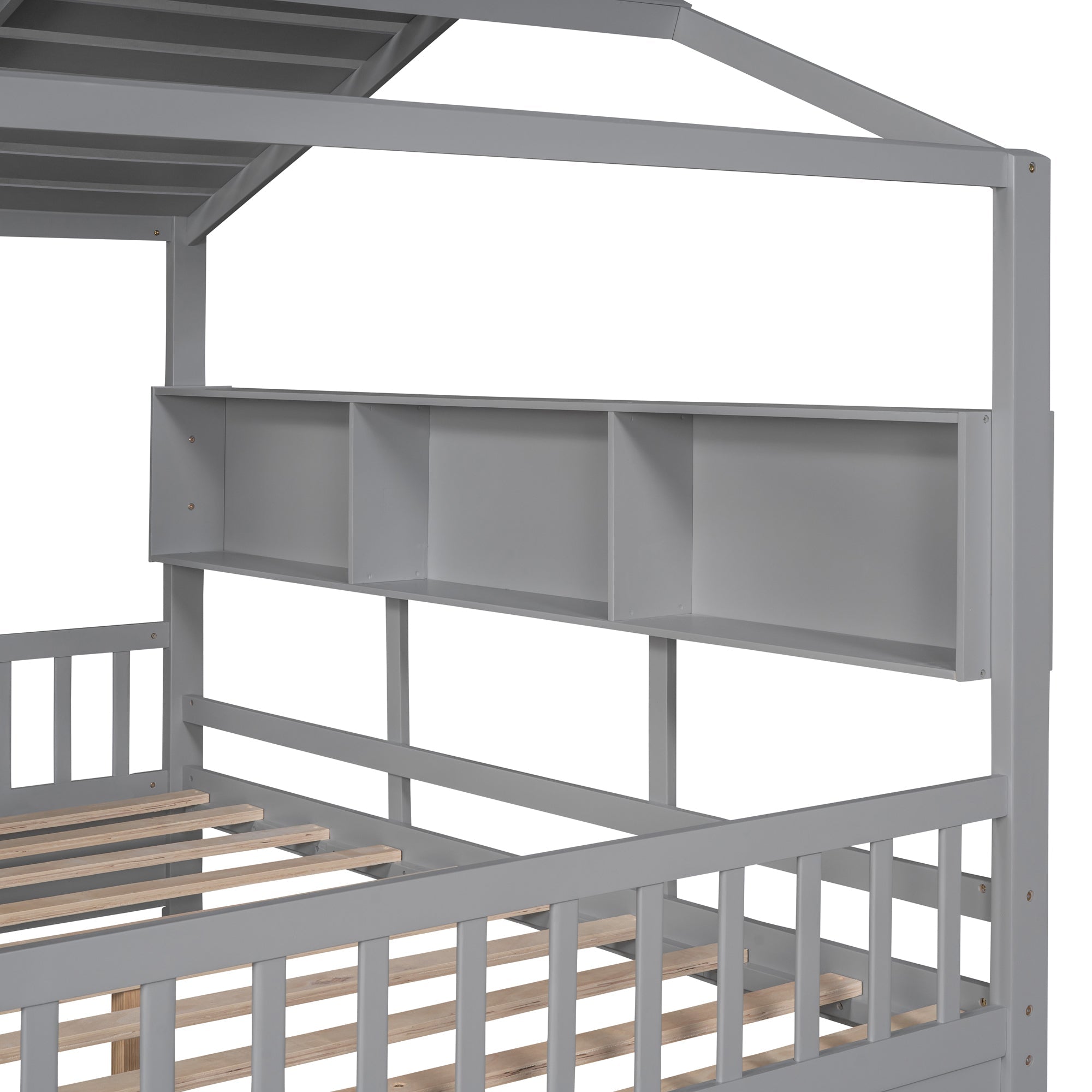 Wooden Full Size House Bed with 2 Drawers,Kids Bed with Storage Shelf, Gray(Old SKU: HL000052AAE)