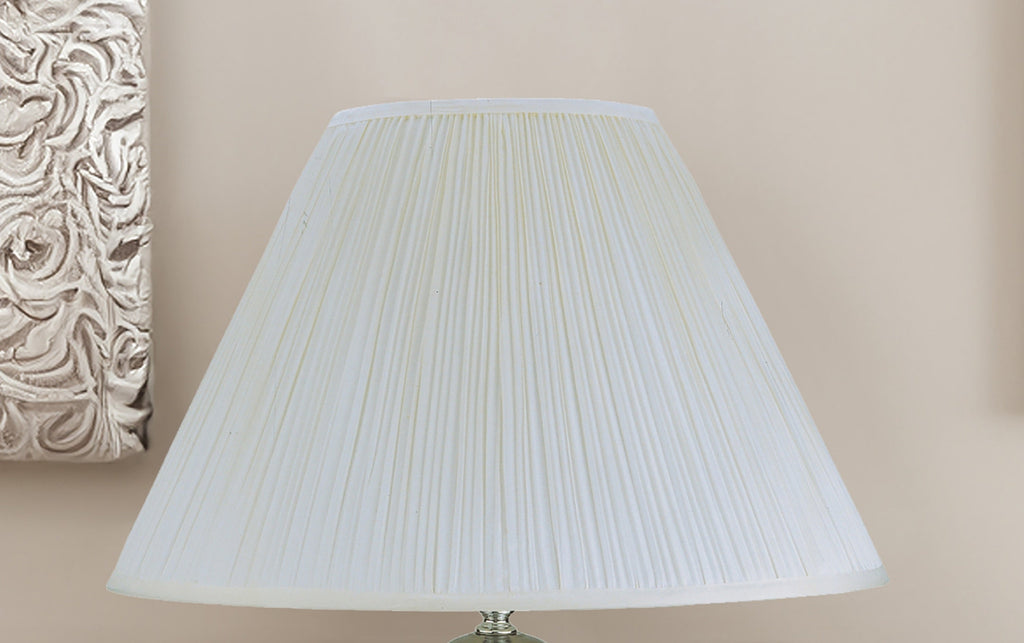 1pc Elegant Crafted Table Lamp Glossy Ivory Base Contrasting Metallic Details Pleated Shade Modern Look Porcelain Rotary Switch, 100WATT