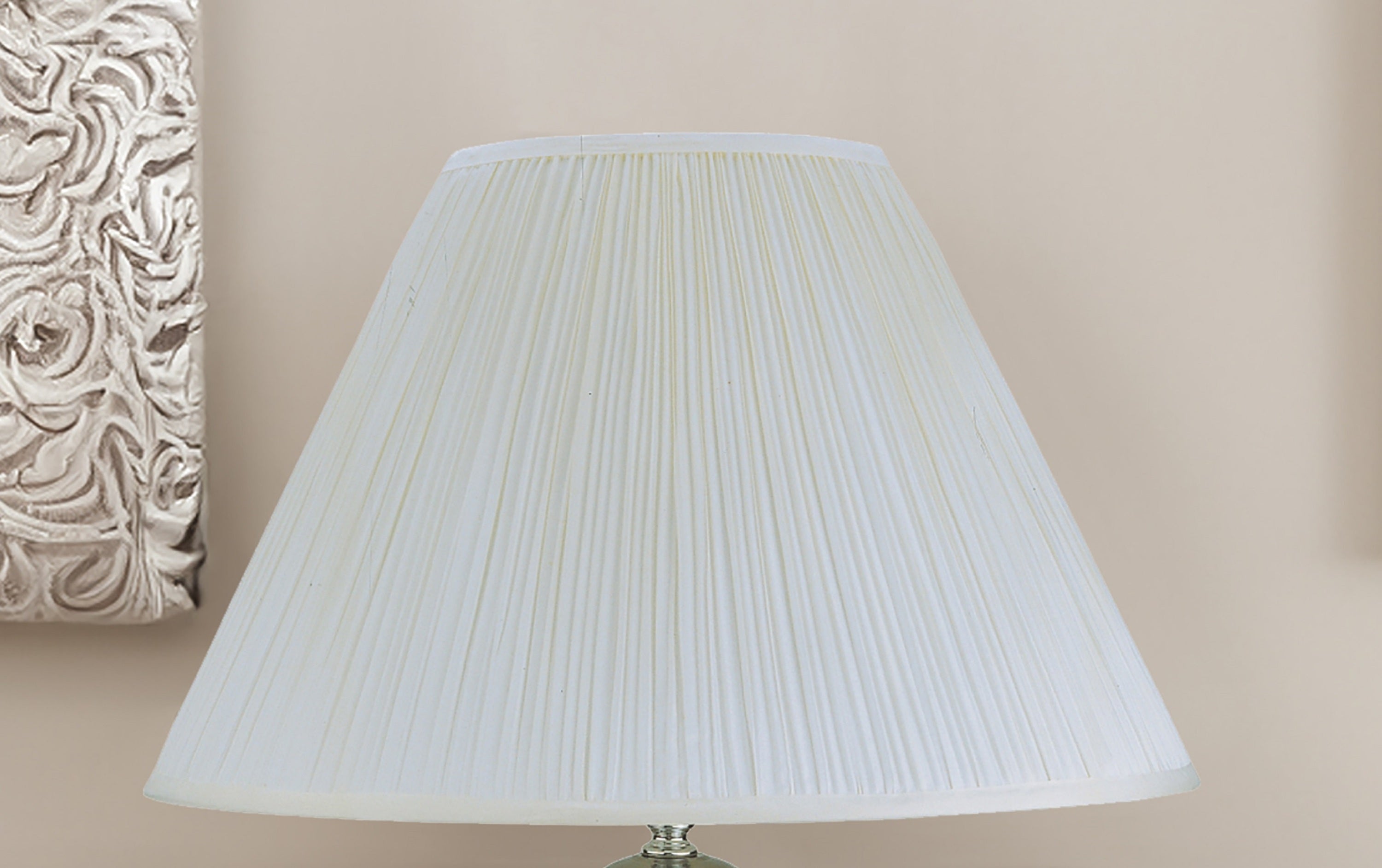 1pc Elegant Crafted Table Lamp Glossy Ivory Base Contrasting Metallic Details Pleated Shade Modern Look Porcelain Rotary Switch, 100WATT