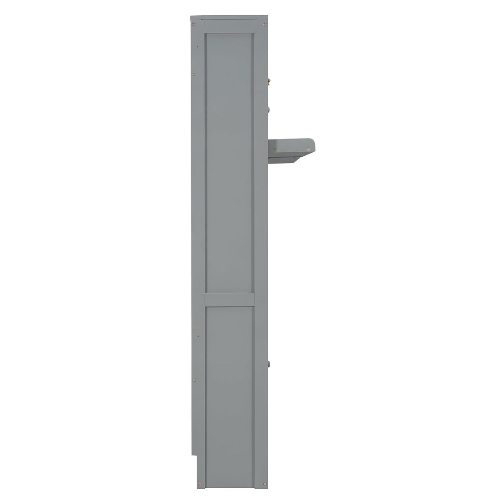 Dual Twin size Wall Murphy Beds with Cabinets and Shelves, Gray