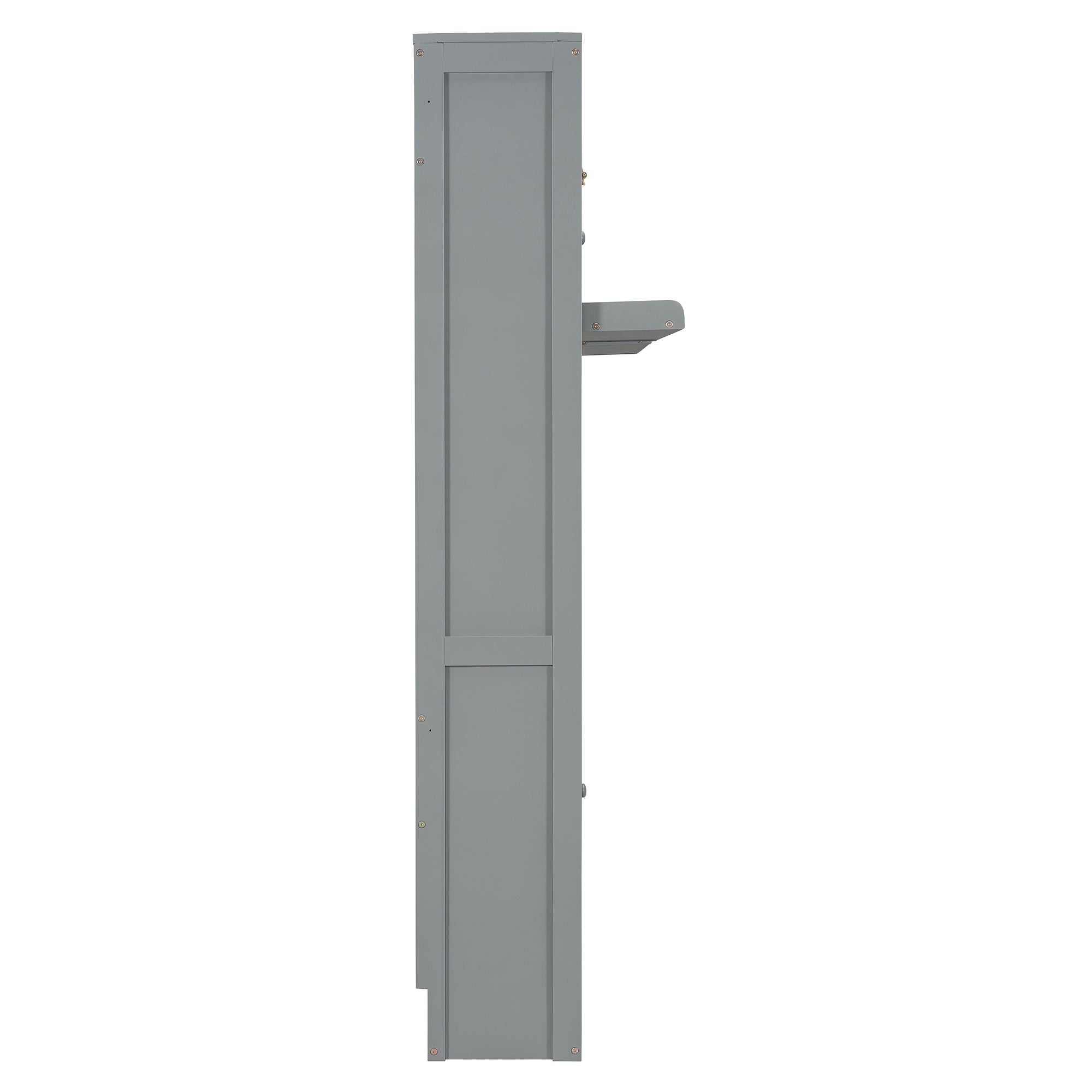 Dual Twin size Wall Murphy Beds with Cabinets and Shelves, Gray