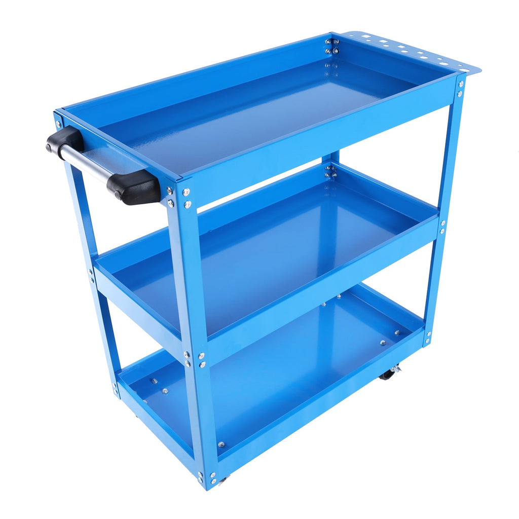 Tool Cart on Wheels, 3 Tier Rolling Mechanic Tool Cart, Heavy Duty Steel Utility Cart w/Lockable Wheels, 450 LBS Capacity Industrial Service Cart for Garage, Warehouse, Workshop (blue)