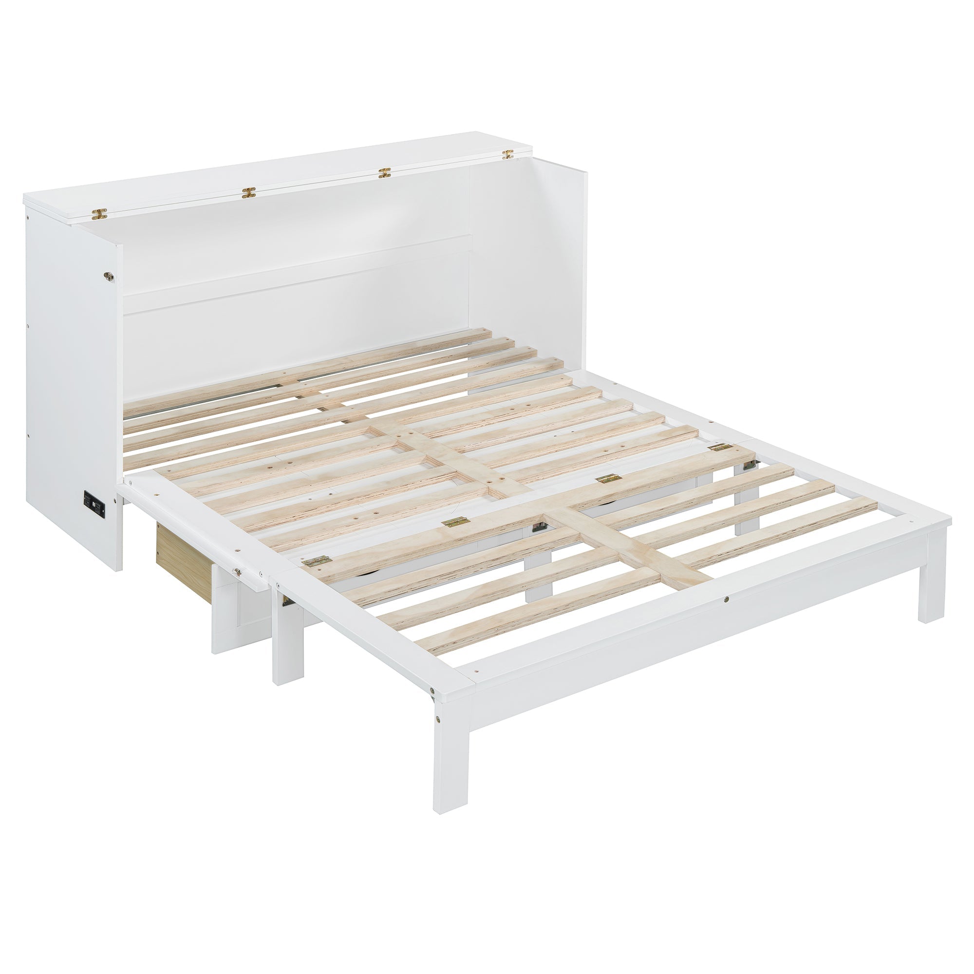 Queen Size Murphy Bed with Large Drawers, White