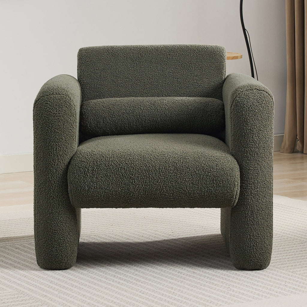 Modern Accent Chair Lambskin Sherpa Fabric Upholstered Comfy Reading Arm Chair Seaweed Green