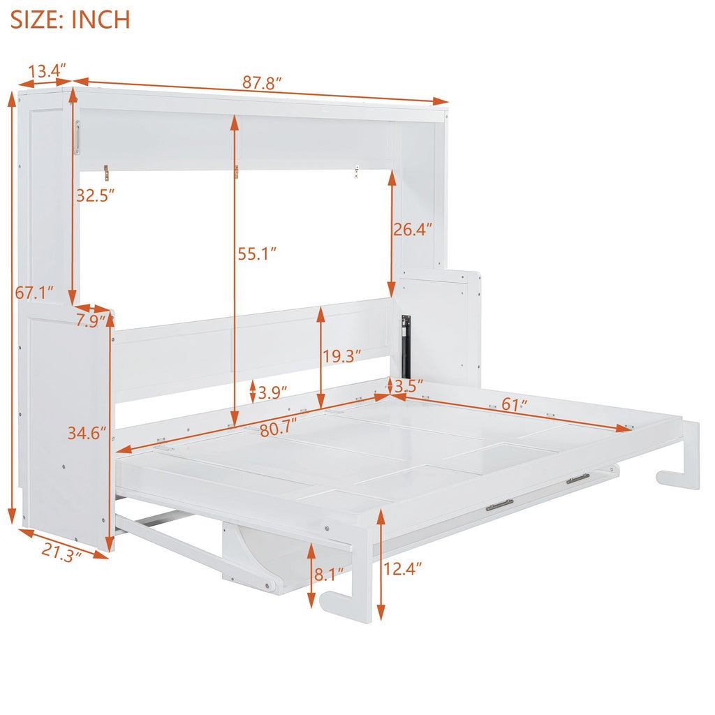 Queen Size Murphy Bed with Hydraulic Lift & Desk Design, White(OLD SKU: N820S00033K)