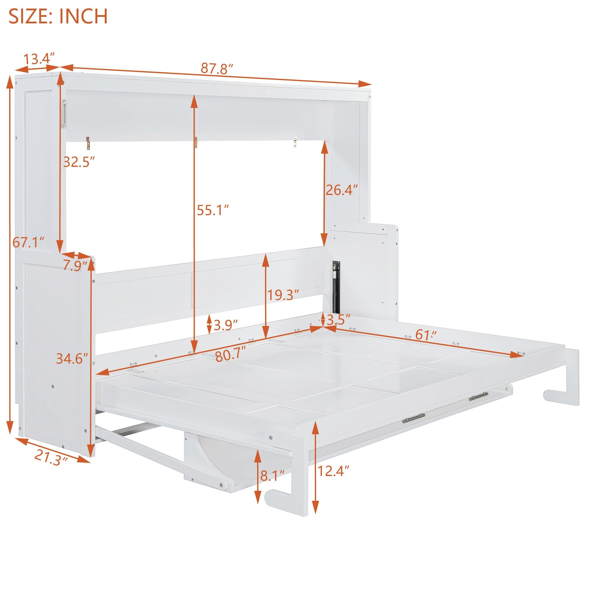 Queen Size Murphy Bed with Hydraulic Lift & Desk Design, White(OLD SKU: N820S00033K)