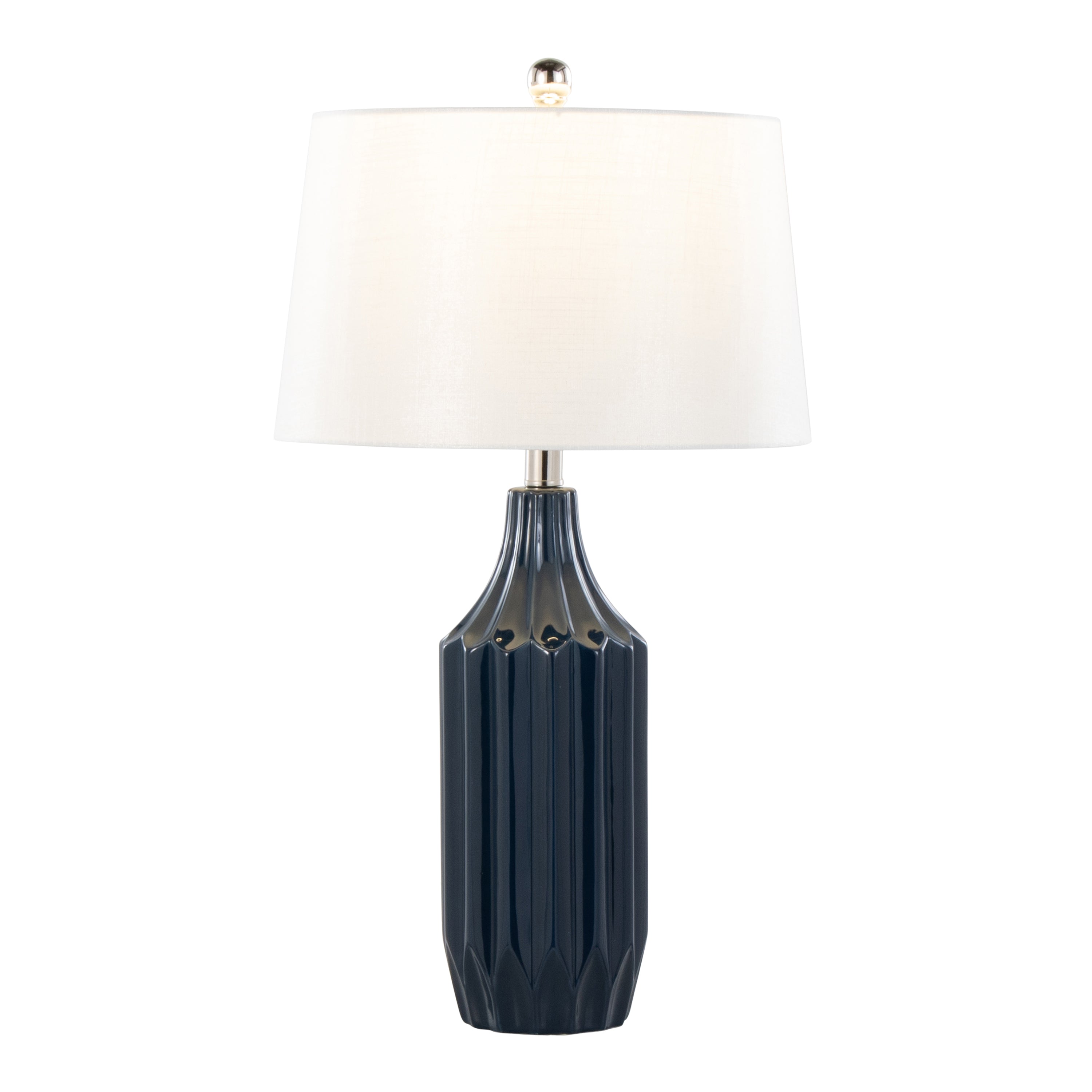 Stella 23' Contemporary Ceramic Table Lamp in Gloss Dark Blue Ceramic with White Shade by LumiSource