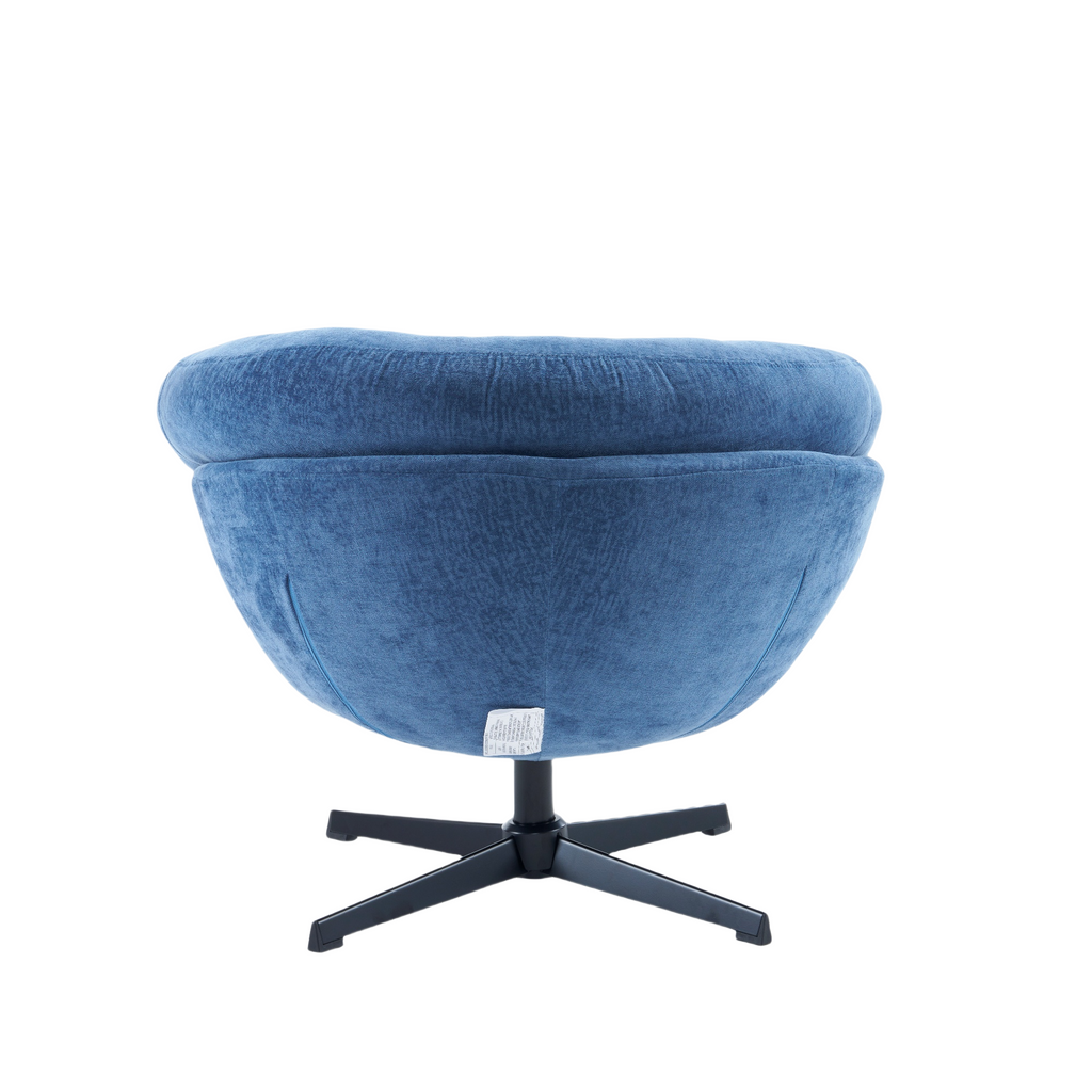 Modern Chenille Office Chair, 360° Swivel Accent Chair with Removable Cushion, Round Office Chair, Black Metal Base, Cotton Material, Living Room, Bedroom, Reading Corner, Office (Navy Blue)