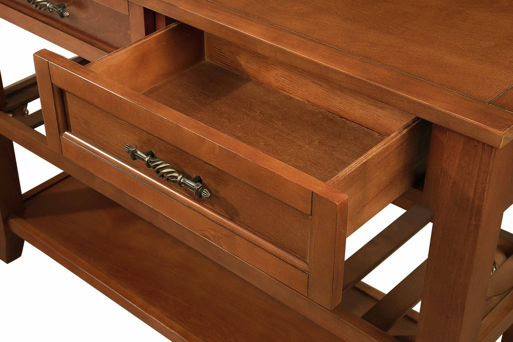 Console Sofa Table with 2 Storage Drawers and 2 Tiers Shelves, Mid-Century Style 42'' Solid Wood Buffet Sideboard for Living Room Furniture Kitchen Dining Room Entryway Hallway, Brown