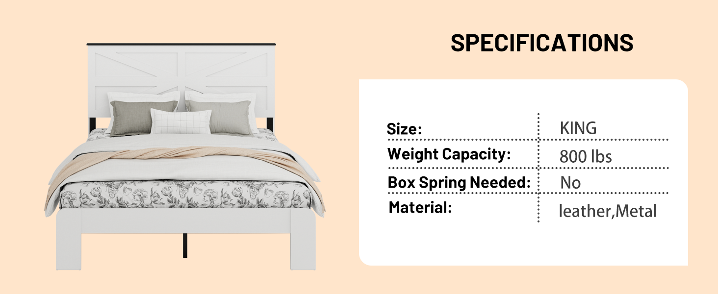 Full Bed Frame Headboard , Wood Platform Bed Frame , Noise Free,No Box Spring Needed and Easy Assembly Tool,Large Under Bed Storage,White