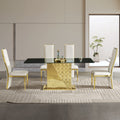 Gold stainless steel legs dining table  70.08 inch black  tempered glass top