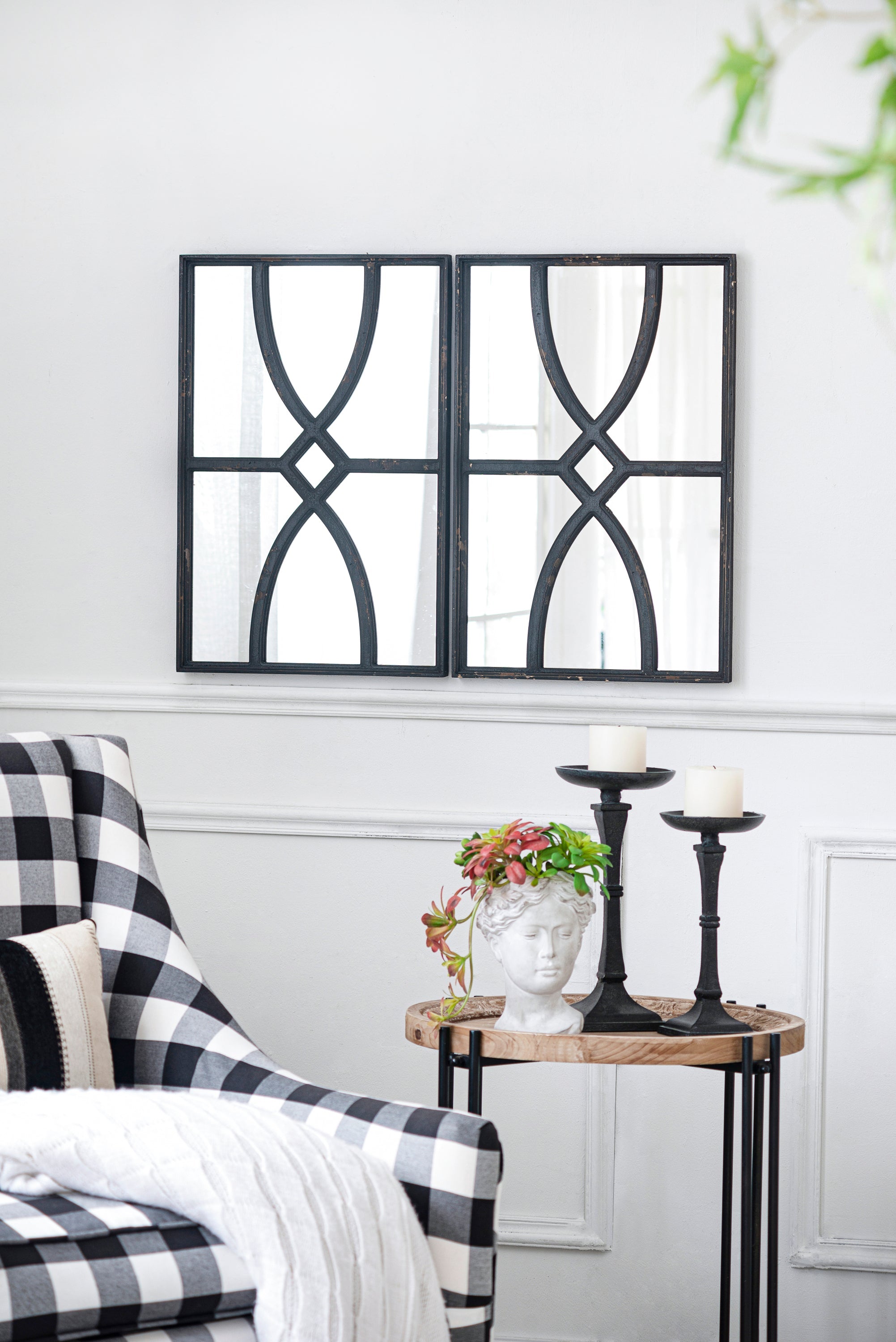 16" x 23" Rectangular  Wooden Wall Mirror with Antique Black Frame, Vertical or Horizontal Home Decor for Living Room, Set of 2