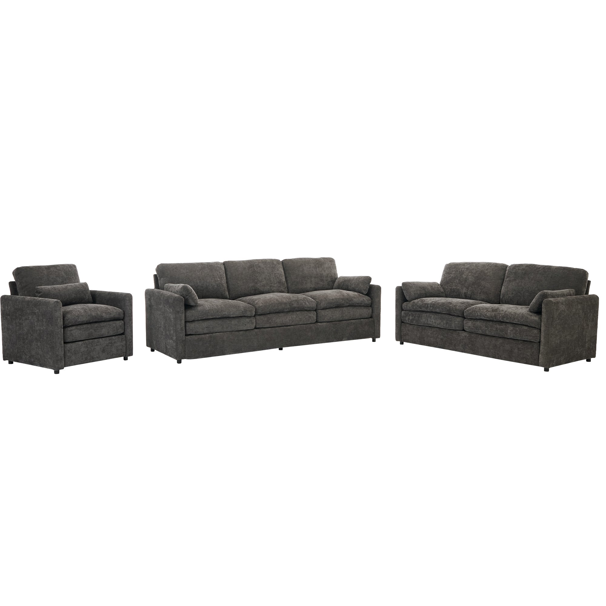 Cozy Upholstered Sofa Set Oversized Comfy Cloud Sofa Double Cushion Sofa Group Plush Cushion Sofa Couch for Living Room, Grey