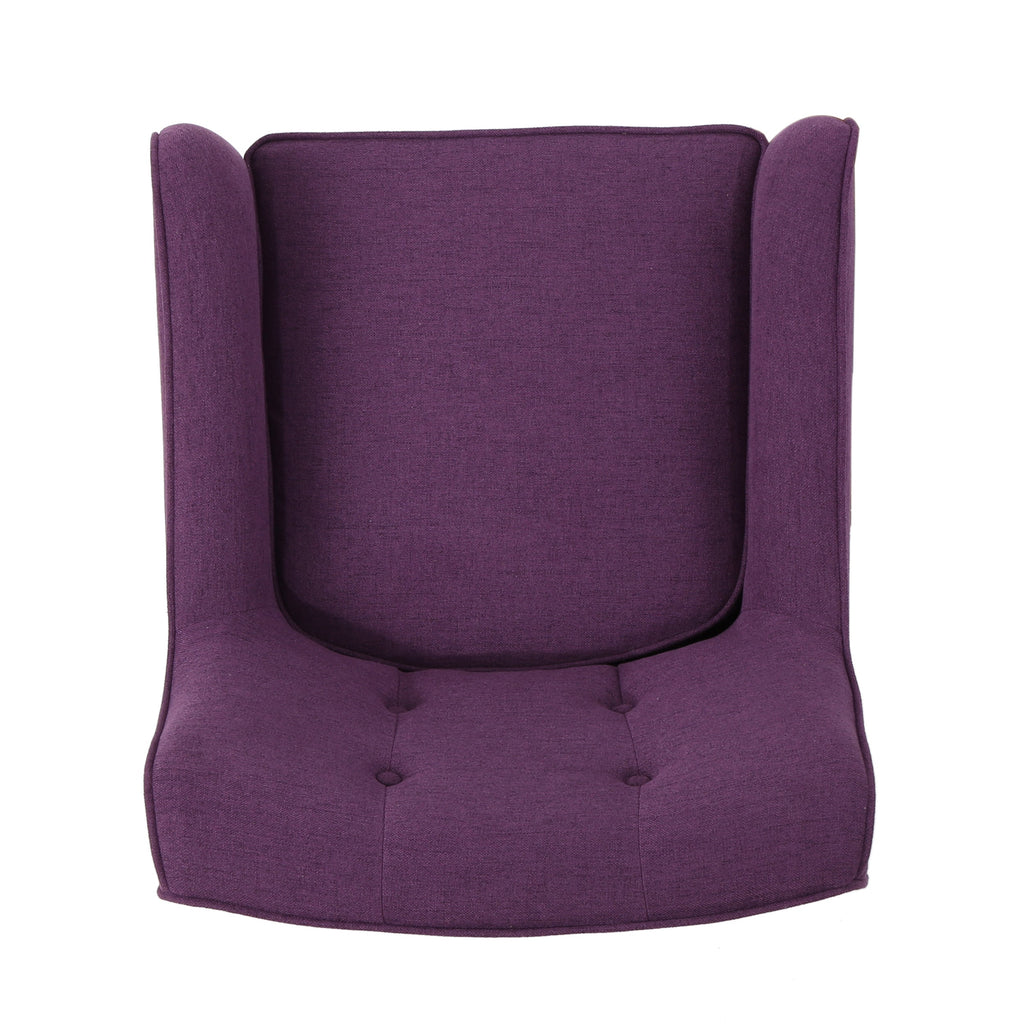 Mid-Century Modern Arm Chair with Tufted Back in Purple Fabric and Birch Wood Legs