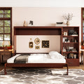 Queen Size Murphy Bed with Height Adjustable Storage Compartments and Shelf, Wall Bed Frame With 1 Drawer, Multifunctional Foldable Platform Bed for Small Space,Bedroom,Guest Room, Walnut