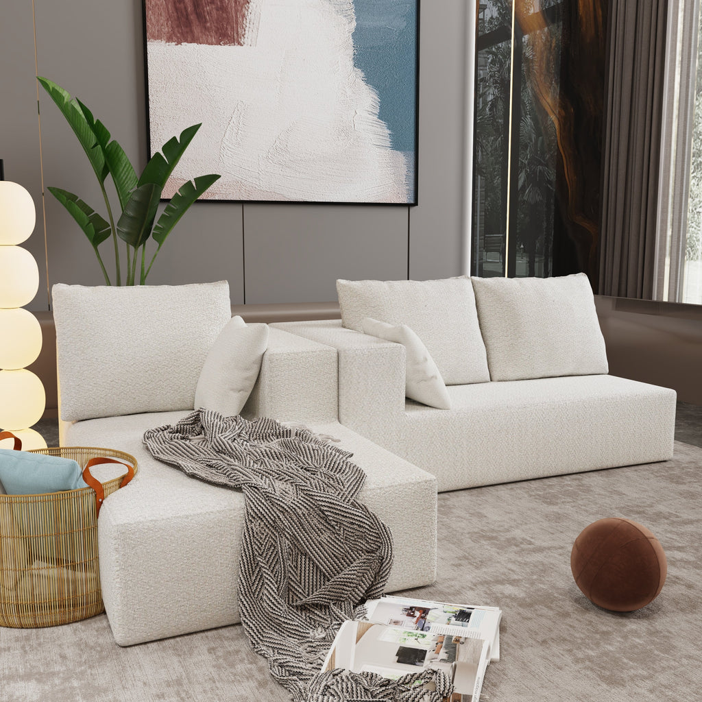 Combination sofa and sofa bed on the right corner, made of high-density sponge and soft linen fabric, with multiple combination methods (beige)