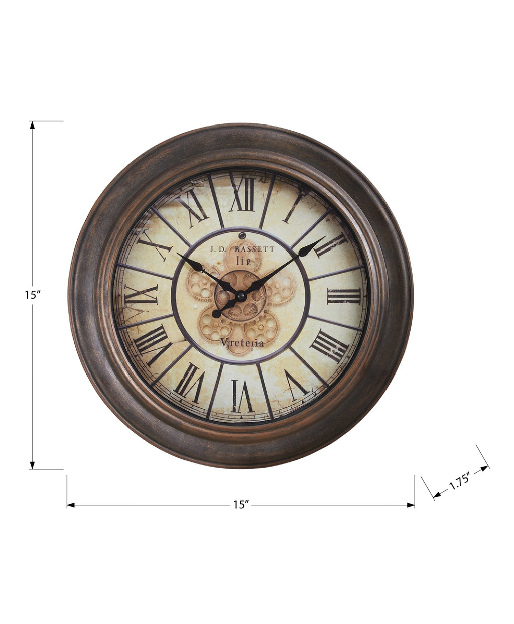 Clocks, 15' Round, Wall Clock, Antique Brown, Transitional