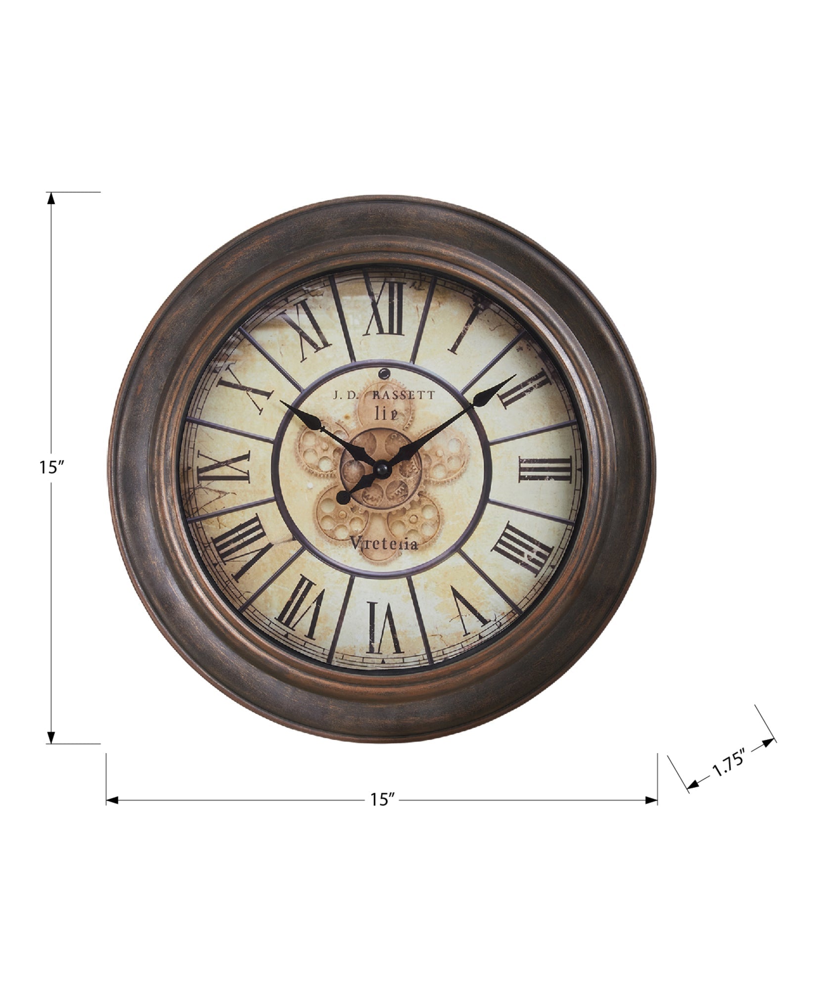Clocks, 15' Round, Wall Clock, Antique Brown, Transitional