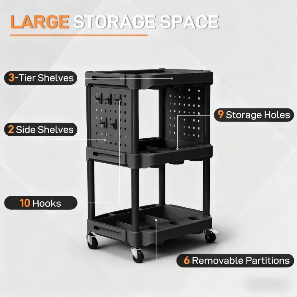 Rolling Tool Cart, Capacity Plastic Utility Cart,with Side Shelves,for Garage, Workshop