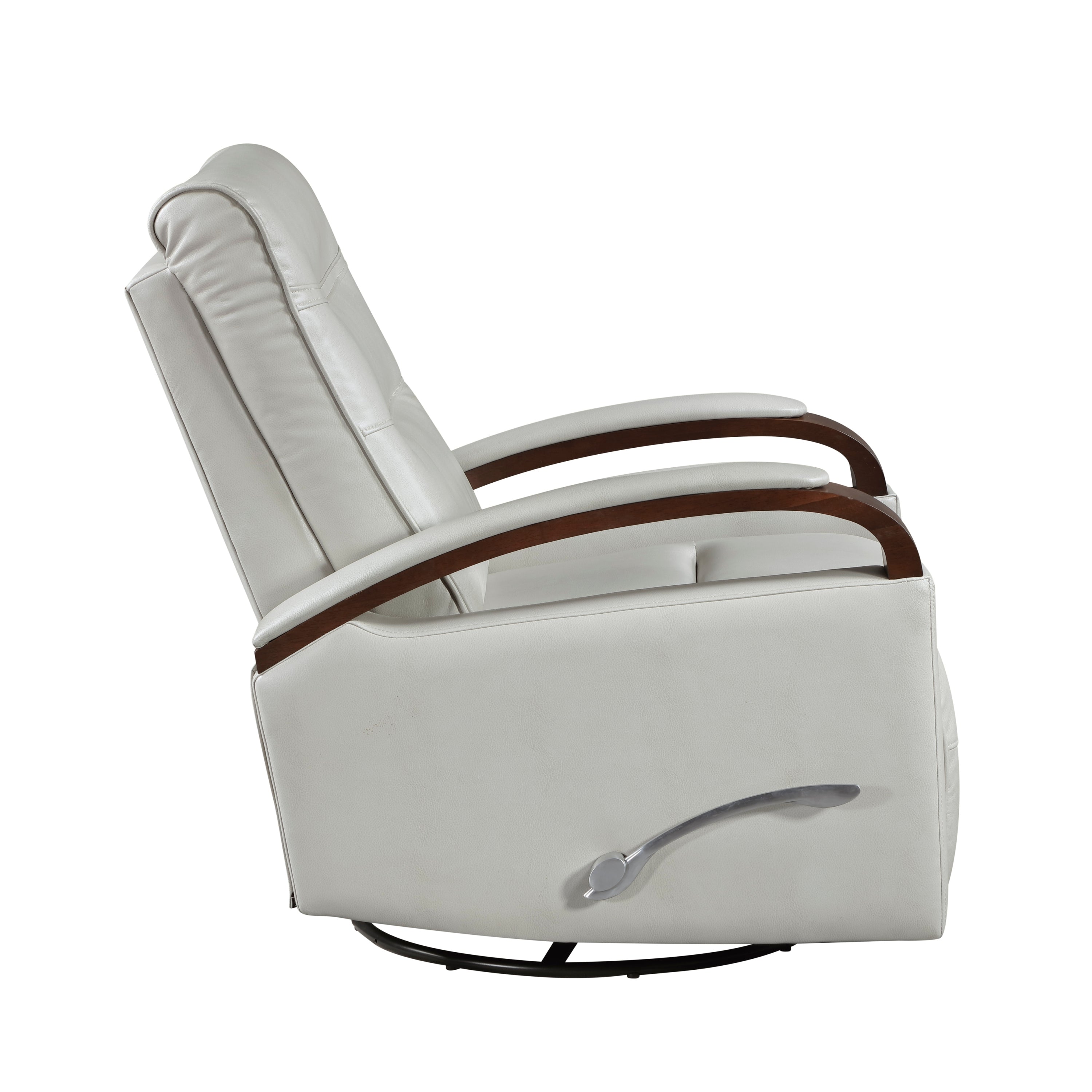 1pc Swivel Gliding Recliner Faux Leather Upholstered Solid Rubberwood Arms Luxurious Living Room Furniture, Smoke Color