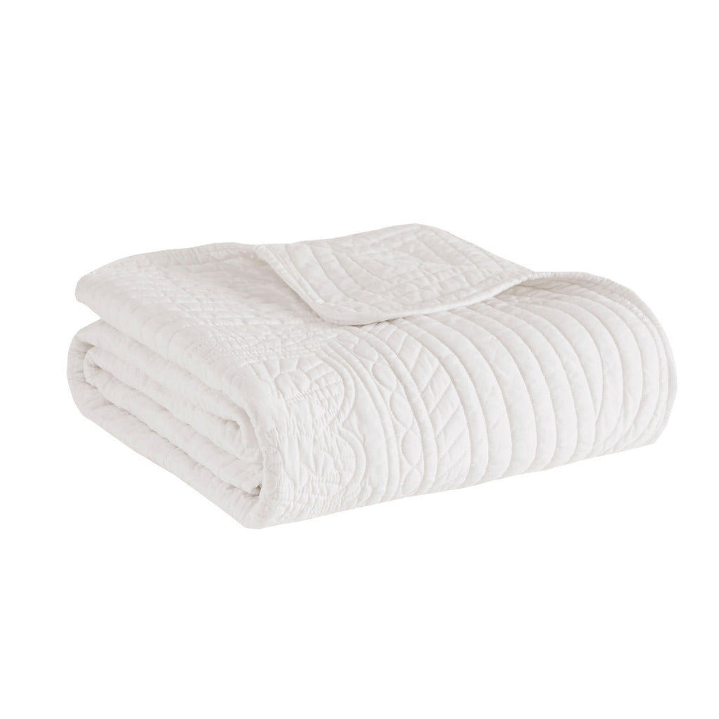 Oversized Quilted Throw with Scalloped Edges White 60x72'