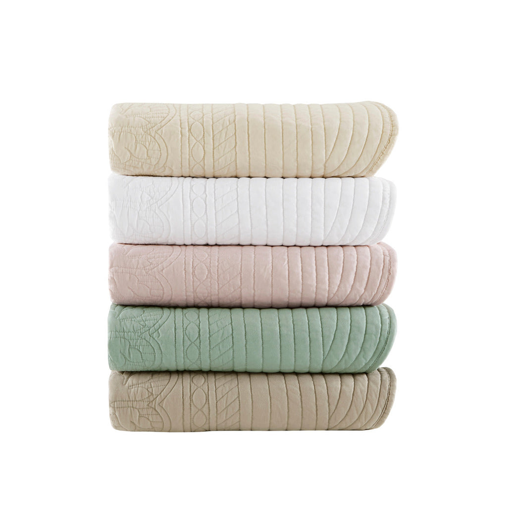 Oversized Quilted Throw with Scalloped Edges Khaki 60x72'